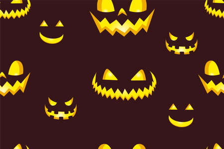 Seamless Pattern with scary pumpkin smile. Halloween background. Volumetric 3d cutout. vector illustrationのイラスト素材