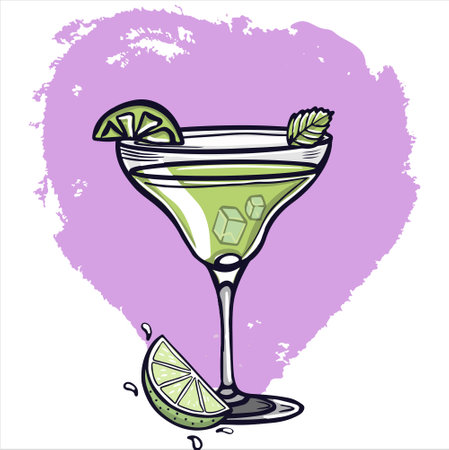 Mojito cocktail or soda drink with lime and mint isolated on white background. From top view. Cartoon illustration of ice cream vector icon for your designのイラスト素材