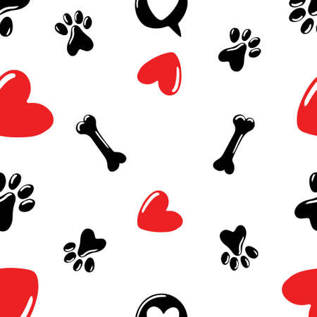 Paw pattern, seamless vector pattern silhouettes of paw, cats feet, dogs footprintのイラスト素材