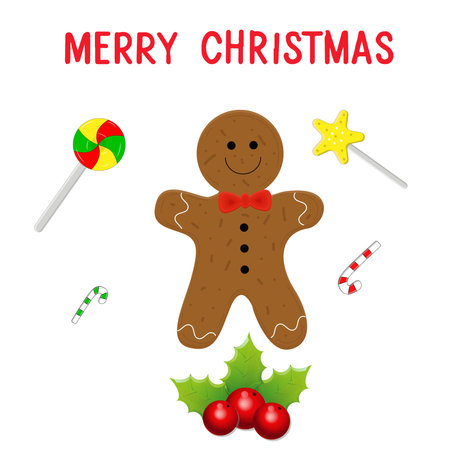 Holiday gingerbread man cookie. Cookie in shape of man with colored icing. Happy new year...
