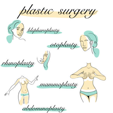 Plastic surgery design concept set with face and body correction iconsのイラスト素材