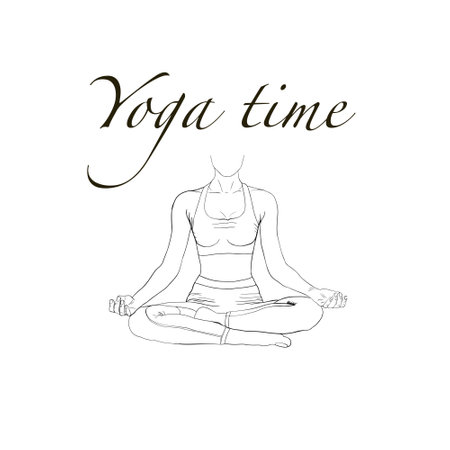 Vector illustration with female figure and lettering. Hand written phrase design with isolated silhouette of woman meditating in lotus positionのイラスト素材