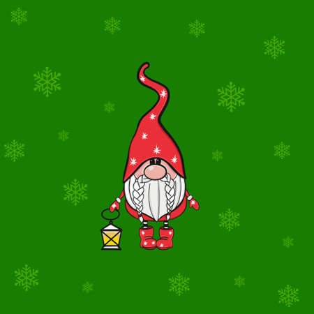 Beautiful Christmas card with gnom. Merry Christmas. Postcard for printing. Vector illustration.のイラスト素材