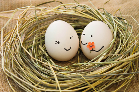 Happy couple in love  The man is giving flowers to the woman  の写真素材