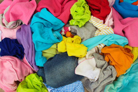 Pile of carelessly scattered clothes.