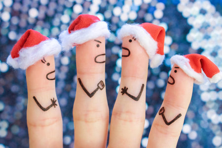 Fingers art of of people during quarrel in New Year. の写真素材