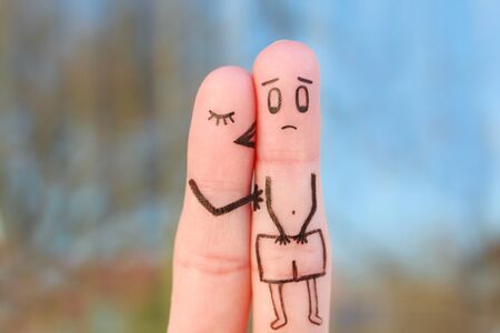 Fingers art of couple. Concept of impotence.の写真素材