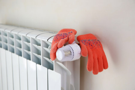 The radiator is wrapped in a warm gloves.の写真素材