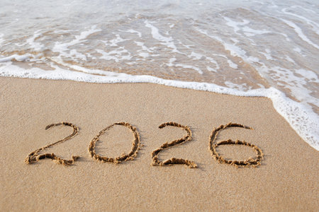 The description 2026 on the sand by the sea.の写真素材