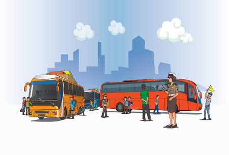 A view of the bus terminal in Indonesian territory.のイラスト素材