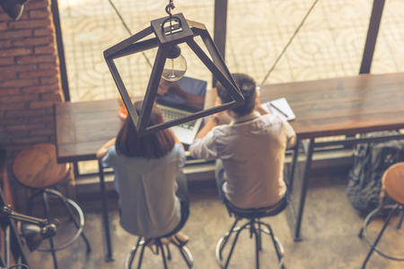 Beautiful lamp with the business background blurredの写真素材