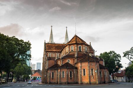 Notre Dame Cathedral Basilica, famous tourist attraction in Saigonの写真素材
