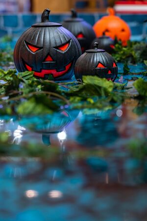 Vertical photo of Halloween ornament black color jack o lanternの写真素材