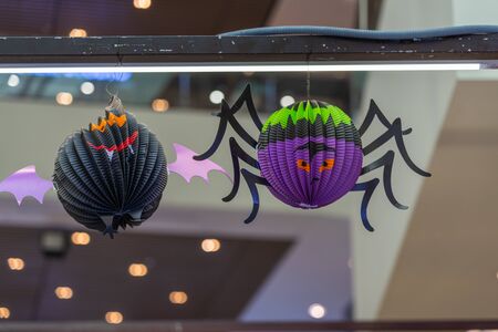 Halloween holiday decorative items- spooky spider and bat lanternsの写真素材
