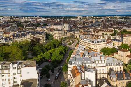 Beautiful aerial view of Dijon townscape in summer skyの写真素材
