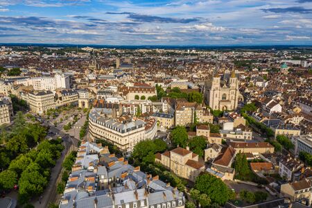 Beautiful aerial townscape scenery of historical city Dijon, Franceの写真素材