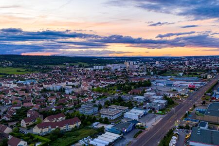 Aerial cityscape scenery of Dijon city in summer sunset eveningの写真素材