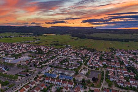 Colorful sunset sky in summer and Dijon townscape sceneryの写真素材
