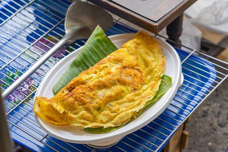 Fresh-cooked Vietnamese crusty fried shrimp yellow pancake - Banh Xeoの写真素材