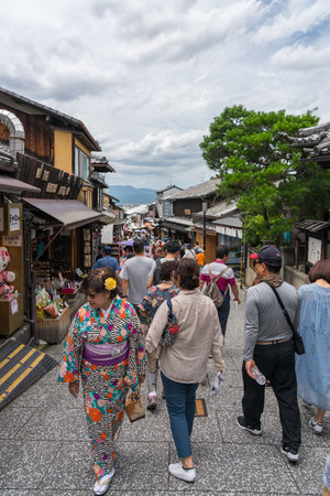 Kyoto, Japan - 3 July 2018: Crowd of tourists at Kiyomizu dera templeのeditorial素材