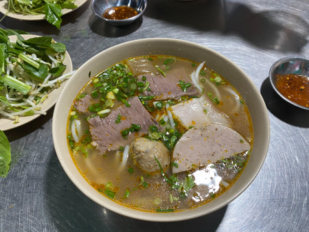 Bowl of Vietnamese style beef noodle - Bun Bo Hueの写真素材