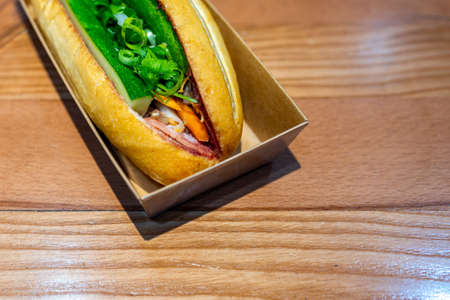 Vietnamese famous cuisine - banh mi, crispy pork sandwichの写真素材