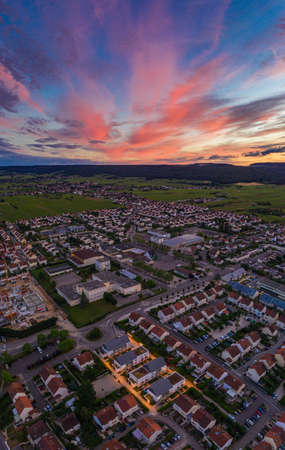 Vertical panoramic photo of beautiful Dijon city under colorful skyの写真素材