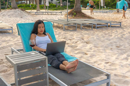 Asian freelancer working from home in the pandemic timeの写真素材