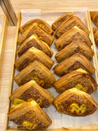 Delicious vanilla custard danish pastry at bakery