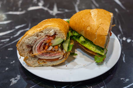 Delicious Vietnam street food - Banh Mi, crusty pork sandwichの写真素材