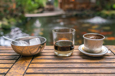 Vietnamese ice coffee with condensed milkの写真素材