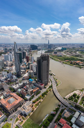 Vertical photo of Saigon downtown in a summer dayの写真素材