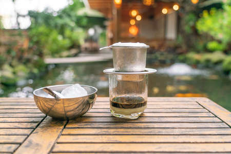 Traditional method of making of vietnamese coffeeの写真素材