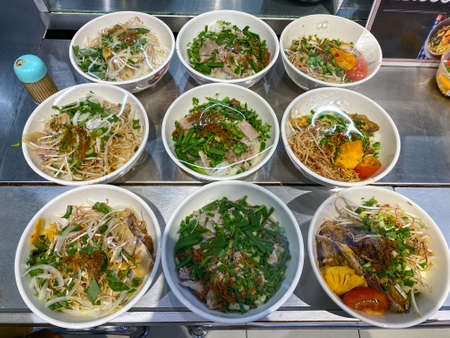 Delicious Pho bowl and noodle soup in food court in Vietnamの写真素材