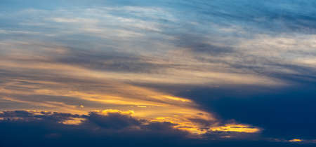 Panoramic photo of dramatic sunset or sunrise skyの写真素材