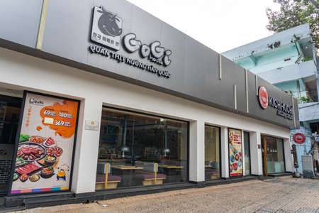 Saigon, Vietnam - 7 October 2021: Front view of a Korean style barbecue restaurant Gogi Houseのeditorial素材