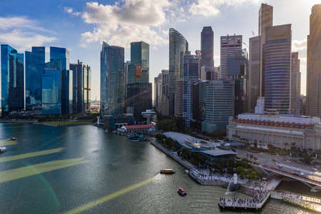 SINGAPORE - January 31, 2020: Aerial view photo of downtown district of Singaporeのeditorial素材