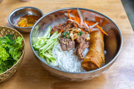 Famous Vietnamese cuisine - grilled pork and rice noodlesの写真素材