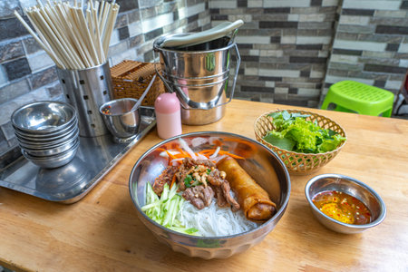 Bun thit nuong - Vietnamese grilled pork and rice noodlesの写真素材