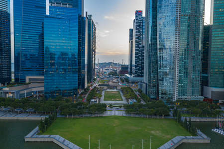 SINGAPORE - January 31, 2020: Aerial view photo of downtown district of Singaporeのeditorial素材