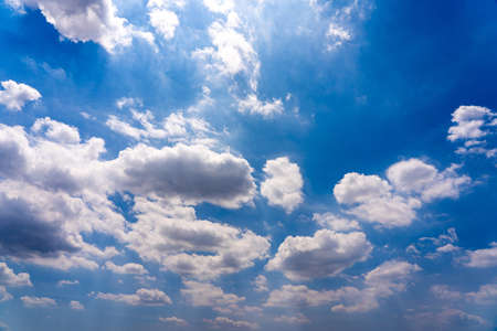 Beautiful sky with many white clouds floatingの写真素材