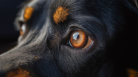 Close-up view of a dog's eye showcasing unique colors and textures captured in natural lightの素材