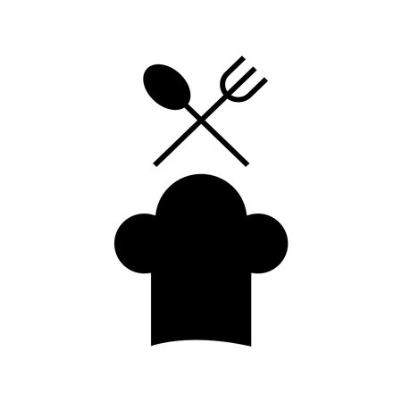Chef hat with spoon and fork icon. Simple vector illustration.のイラスト素材