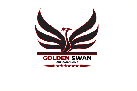 Stylish black and red logo featuring a graceful swan with wide wings and a star crown. Perfect for premium brands, luxury companies, or creative businesses symbolizing elegance andの写真素材