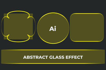 A digital graphic demonstrating an Abstract Glass Effect, with three shapes, a stylized square, a circle, and a rounded square, all featuring a yellow-gold tint anの写真素材