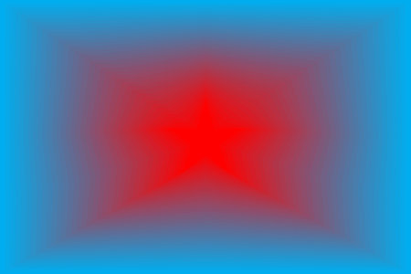 A mesmerizing abstract design showcasing a star,shaped radial color gradient. The central point is an intense, glowing crimson red, which smoothly and symmetrically transitions thrの写真素材