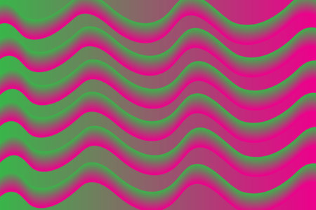 A hypnotic and vibrant abstract background featuring a wavy, striped pattern. The design alternates between bright neon green and hot pink forms with a 3D, tubular look achieved thの写真素材
