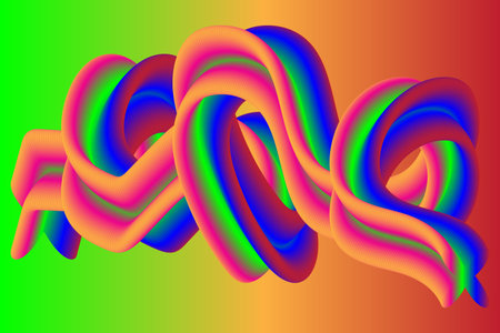 A vibrant abstract ribbon design featuring smooth flowing curves with a mix of pink, blue, green, and orange gradients. Perfect for modern art, digital backgrounds, posters, and grの写真素材