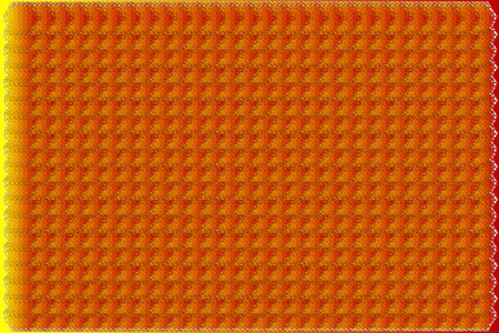 This is a visually intense, repeating geometric pattern dominated by warm colors like orange, red, and yellow. The central area features a dense, tiled design that gives a textureの写真素材