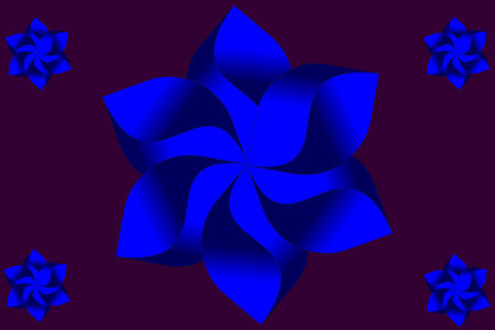 This digital artwork features a large, central, six,petaled floral or star,like motif rendered in vivid, electric blue. The petals have a gradient effect, moving from brighter blueの写真素材